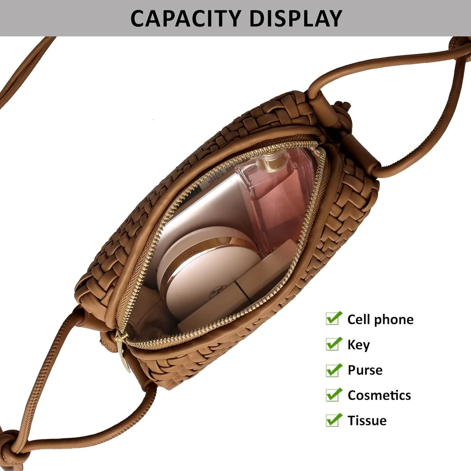 Crossbody Bag For Women Hand Woven Vegan Leather Zip Small Crossbody Bags Shoulder Bag Sling Cross Body Phone Purse