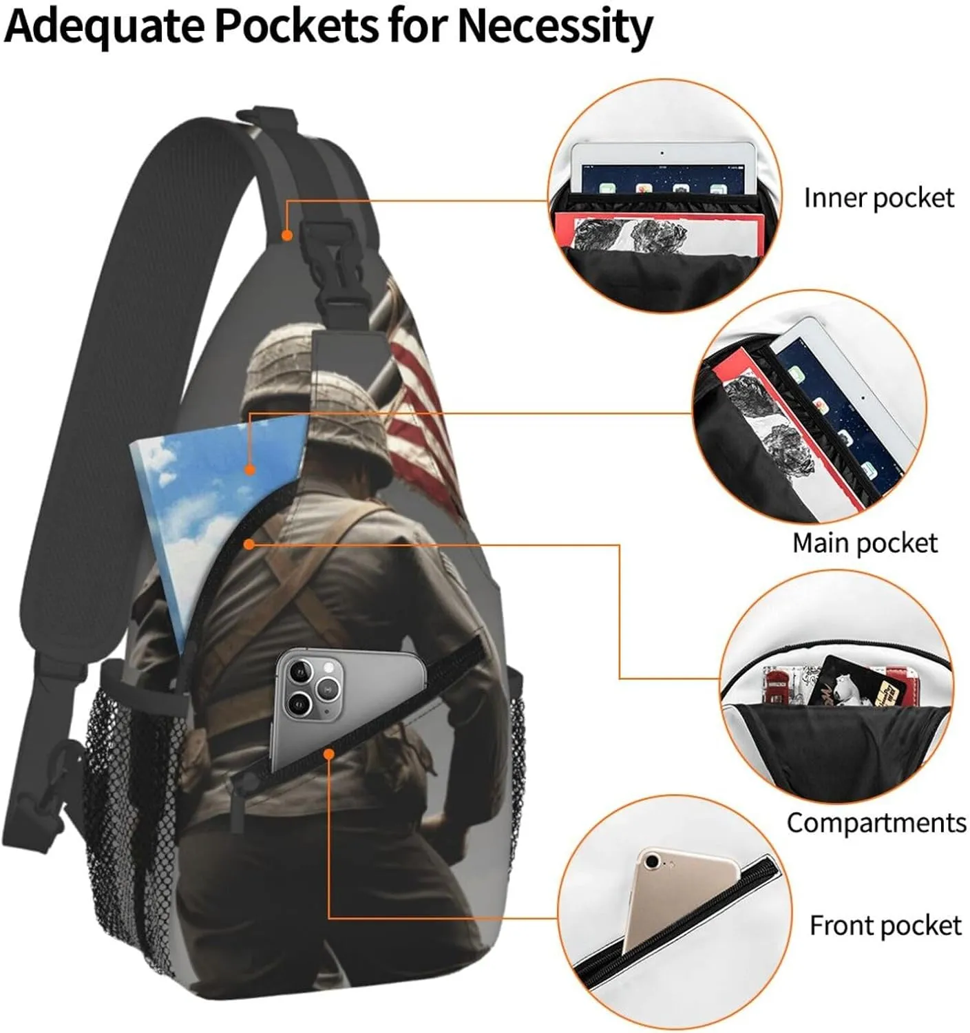 Crossbody Bag for Women Men Vintage Wall of Radio Boombox_75800211 Chest Bag Crossbody Sling Bag Adjustable Shoulder Bag