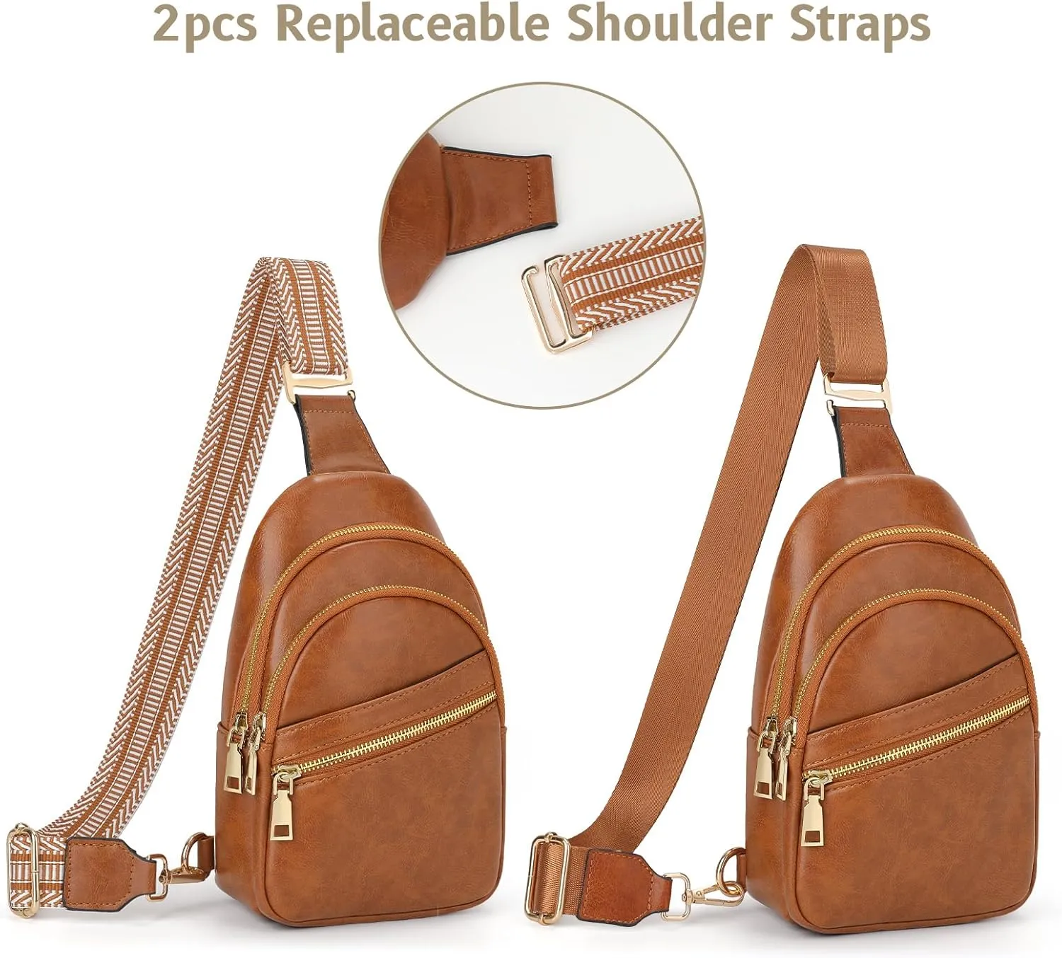 Crossbody Bag for Women, PU Leather Fanny Pack, Sling Bag, Chest Bag for Travel Shopping Sports