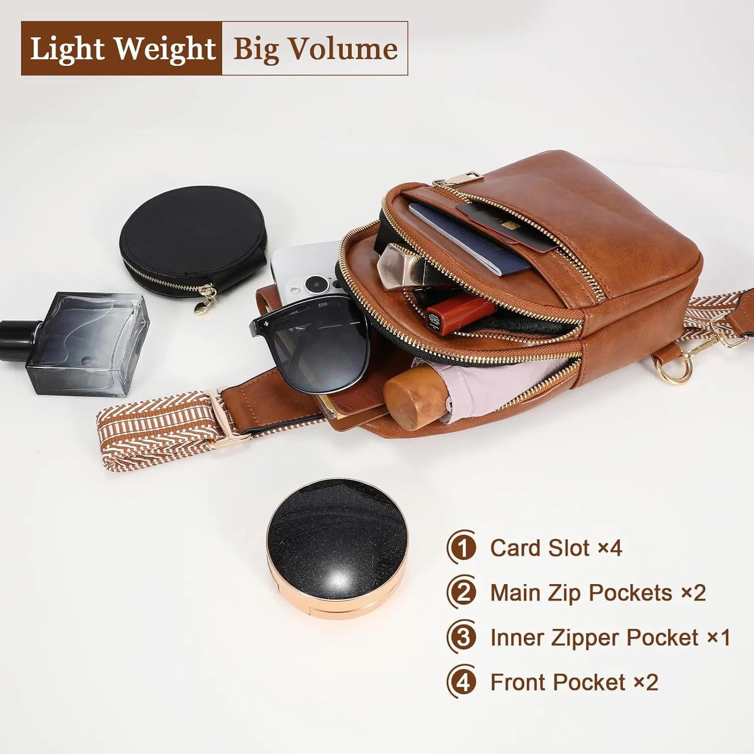 Crossbody Bag for Women, PU Leather Fanny Pack, Sling Bag, Chest Bag for Travel Shopping Sports