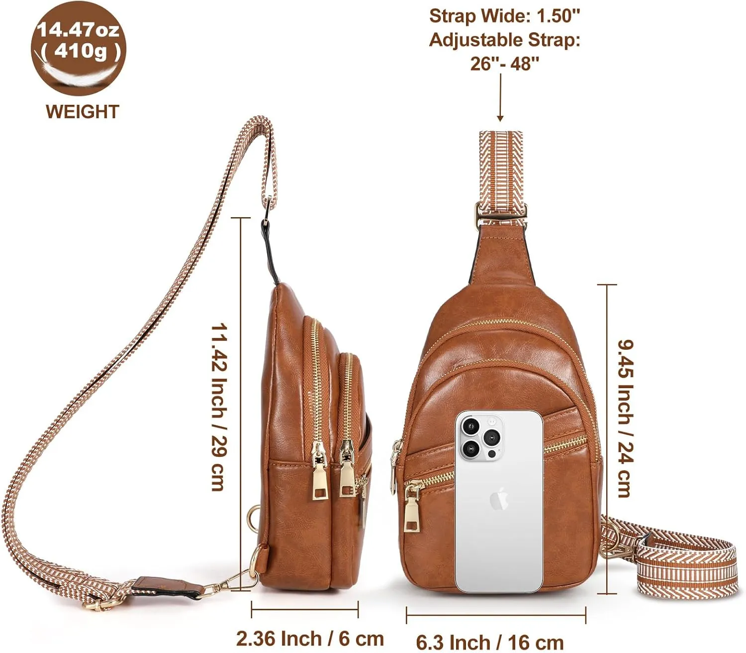 Crossbody Bag for Women, PU Leather Fanny Pack, Sling Bag, Chest Bag for Travel Shopping Sports