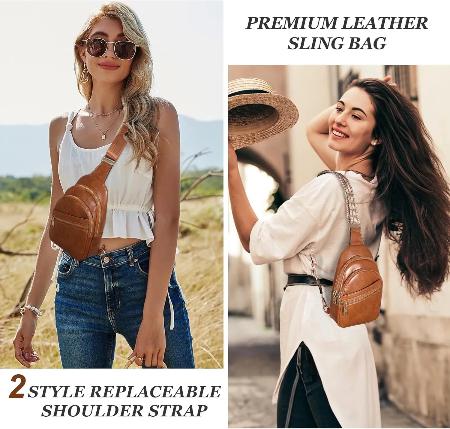 Crossbody Bag for Women, PU Leather Fanny Pack, Sling Bag, Chest Bag for Travel Shopping Sports