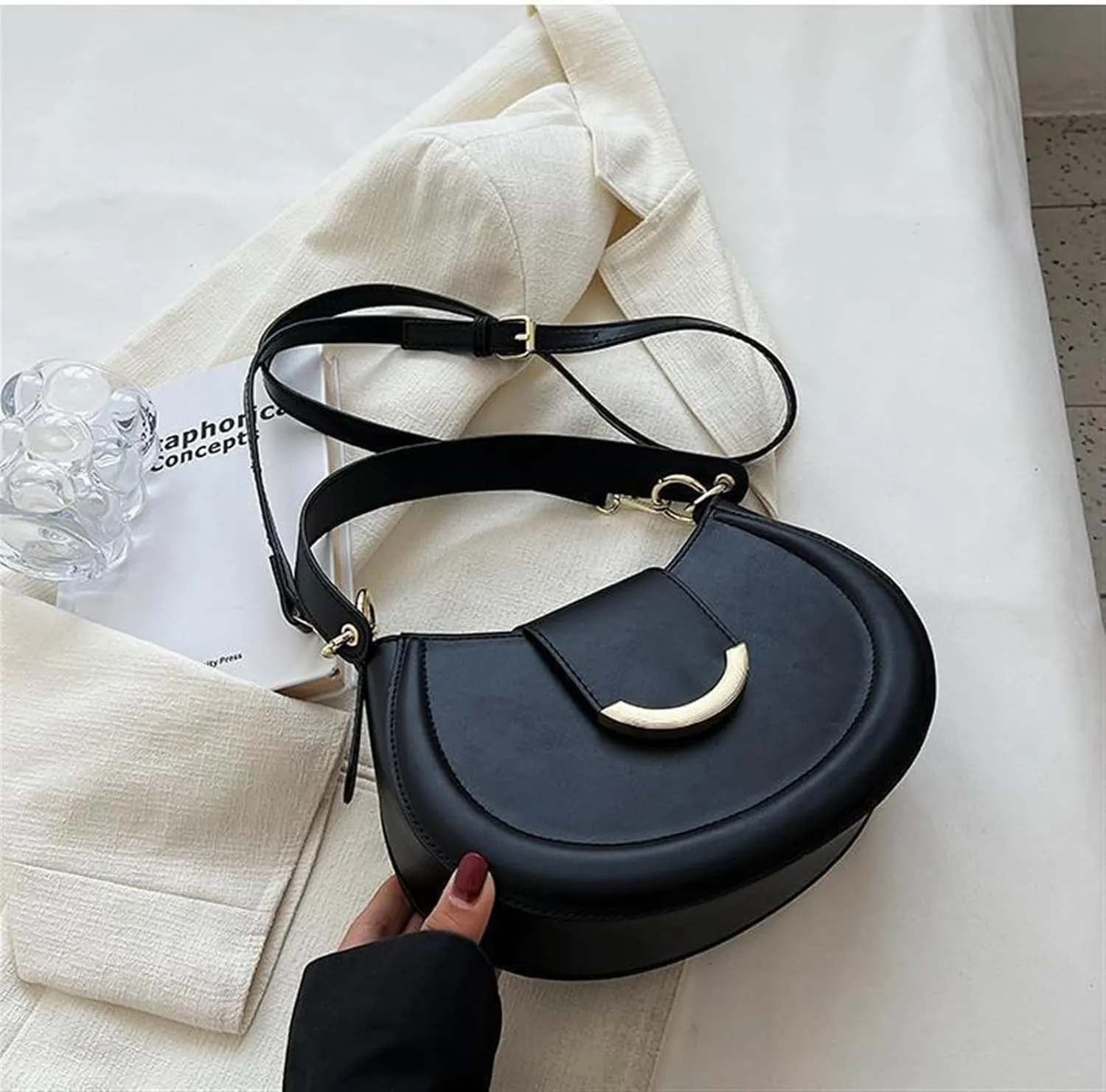 Crossbody bag, high-class sense of fashion trend women's bag shoulder armpit bag (Black)