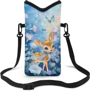 Crossbody Bag Waterproof Cell Phone Case with Adjustable Strap Universal Mini Shoulder Bag Phone Carry Pouch for iPhone 15/14 / 13/12 Pro Max, Deer Butterfly Morning Glory Flower Blue