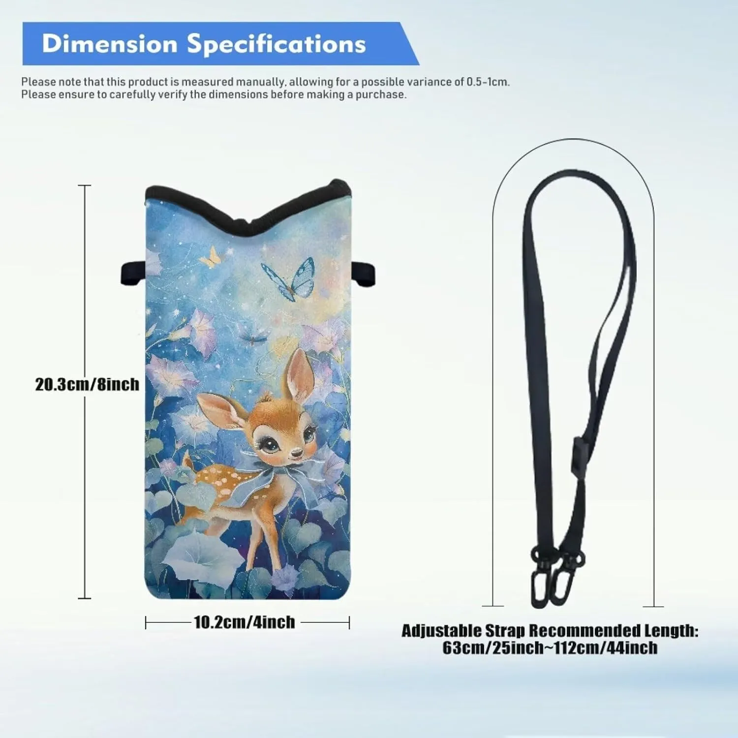 Crossbody Bag Waterproof Cell Phone Case with Adjustable Strap Universal Mini Shoulder Bag Phone Carry Pouch for iPhone 15/14 / 13/12 Pro Max, Deer Butterfly Morning Glory Flower Blue