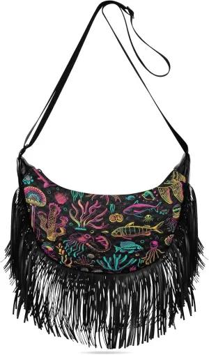 Crossbody Bags for Women Crossbody Handbag Fringe Purse Tassel Shoulder Bag Wallet,Black and Pink