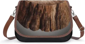 Crossbody Bag,Stump of Oak Tree Print Leather Crossbody Bag,flapover Crossbody Bag,crossover Shoulder Bag with Adjustable Strap & Flip