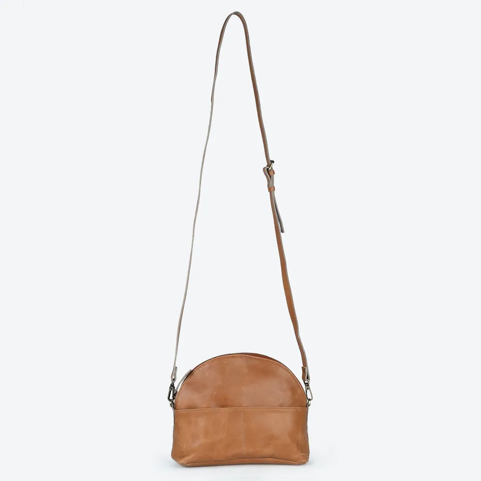 Crossbody Handbag - Half Moon, Camel Leather