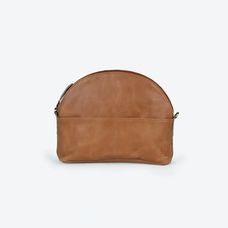 Crossbody Handbag - Half Moon, Camel Leather