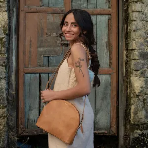 Crossbody Handbag - Half Moon, Camel Leather