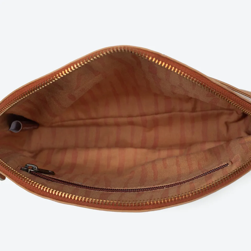 Crossbody Handbag - Half Moon, Camel Leather