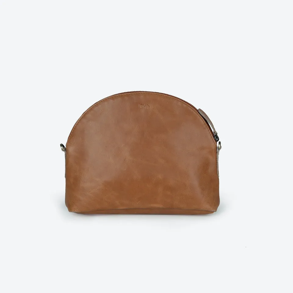 Crossbody Handbag - Half Moon, Camel Leather