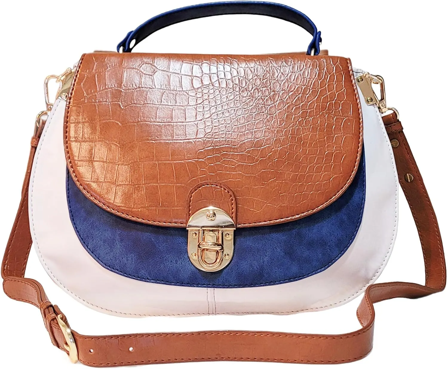 Crossbody Purse, Blue and White Vegan Leather, Small Yet Spacious, Calvilla Handbag