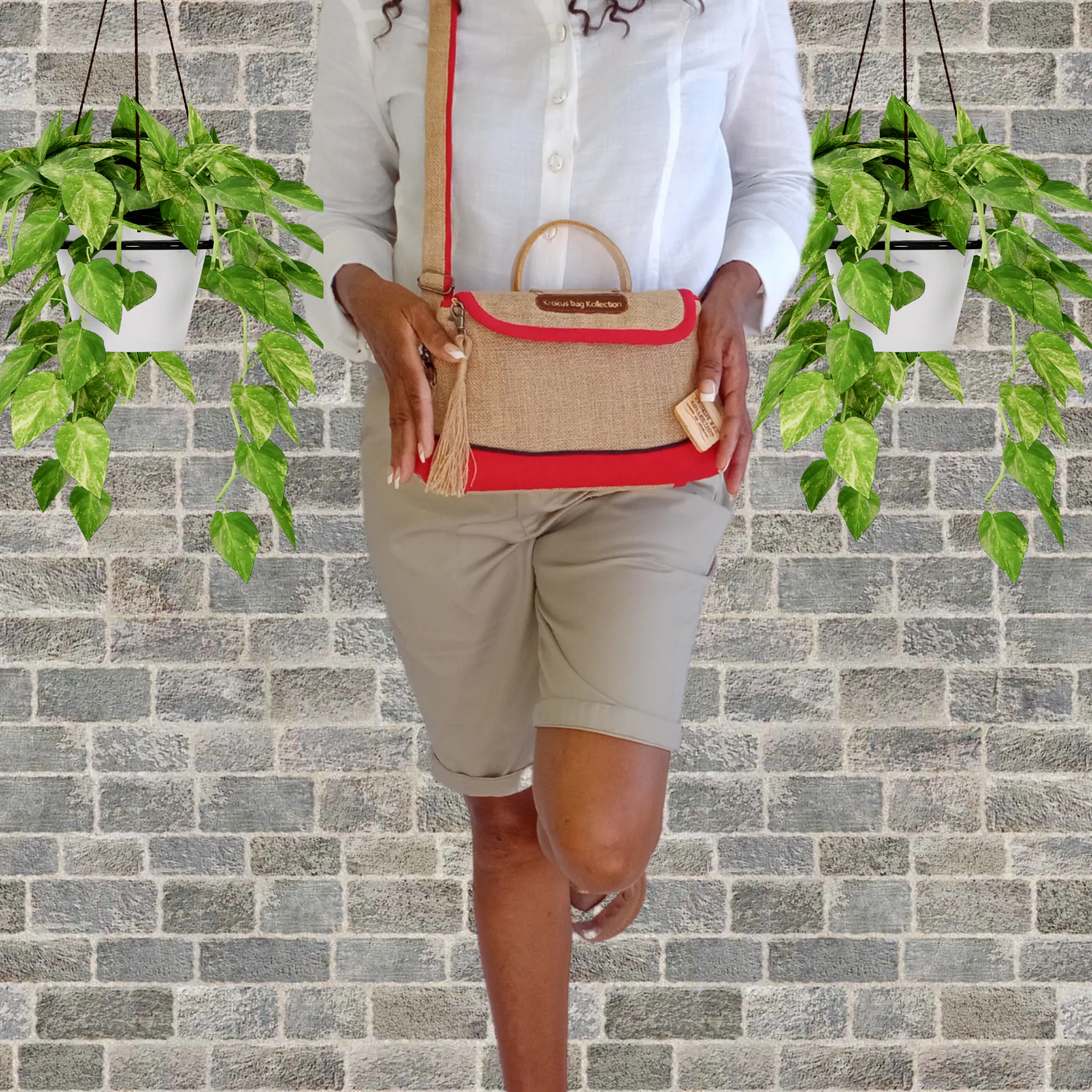 Crossbody Self-Care Bag, Bright Red Linen Trim