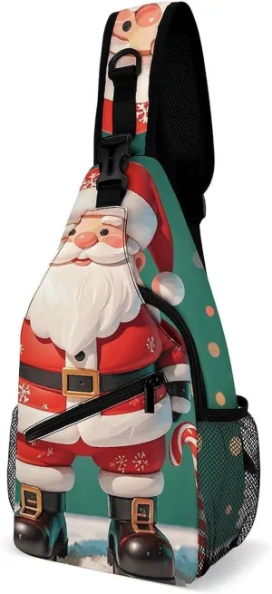 Crossbody Sling Bag Father Christmas Backpack Sling Bag Travel Hiking Chest Bag Shoulder Bag Daypack