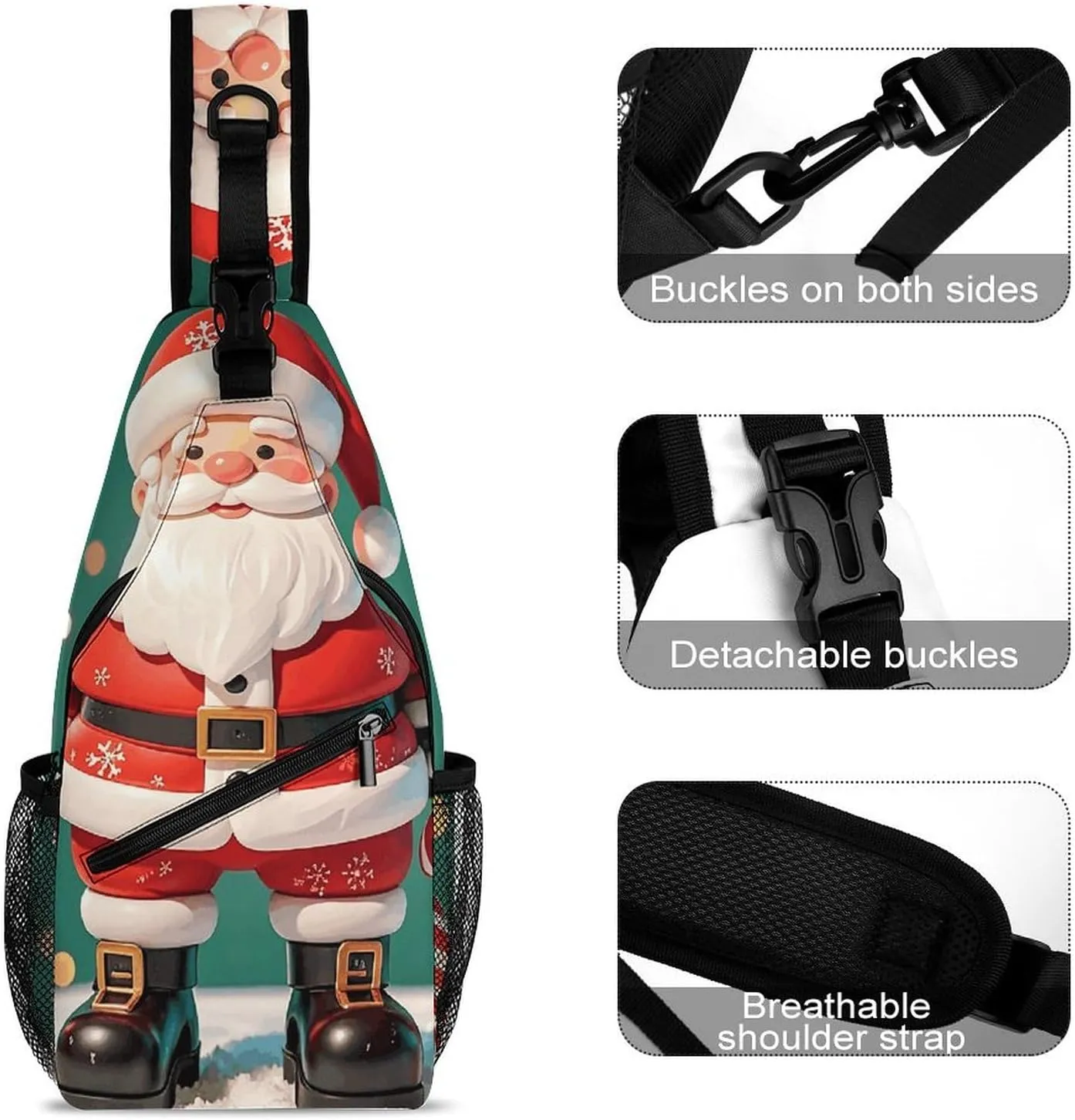 Crossbody Sling Bag Father Christmas Backpack Sling Bag Travel Hiking Chest Bag Shoulder Bag Daypack
