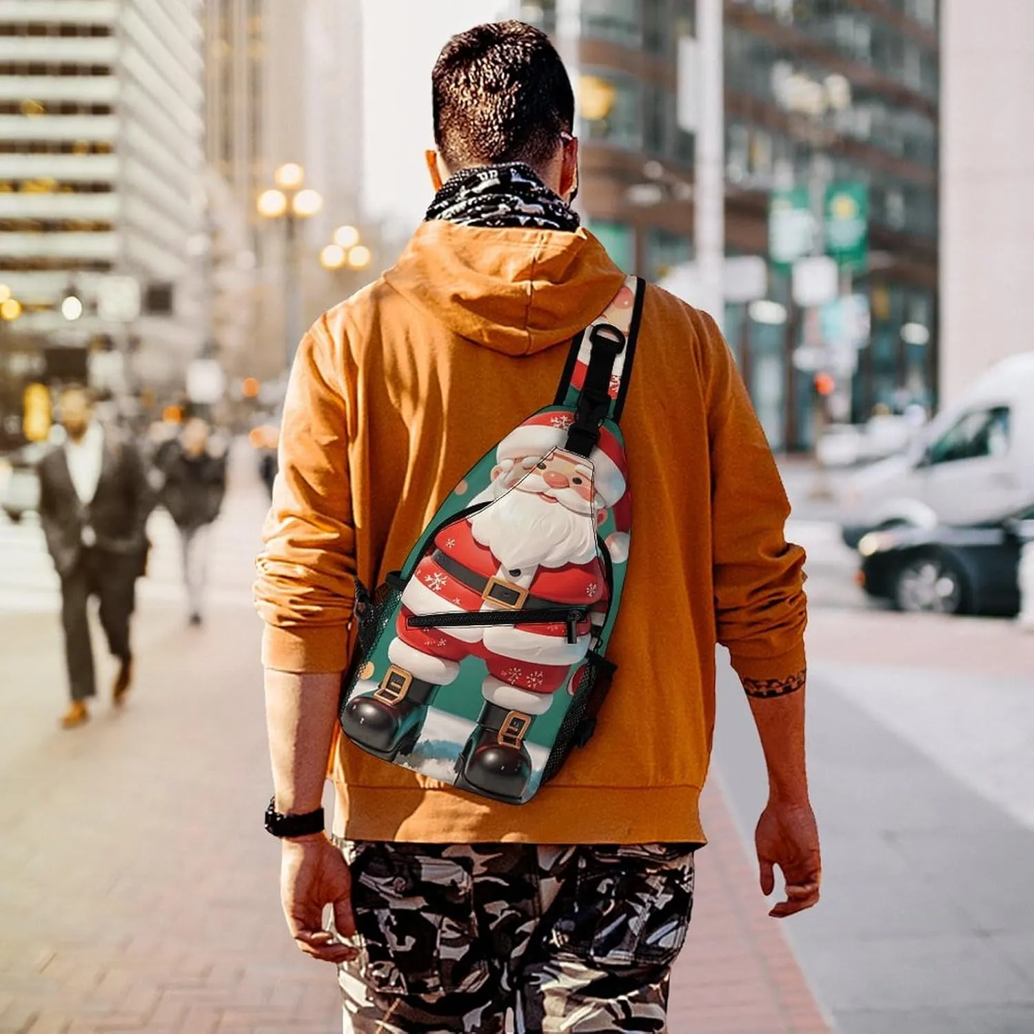 Crossbody Sling Bag Father Christmas Backpack Sling Bag Travel Hiking Chest Bag Shoulder Bag Daypack
