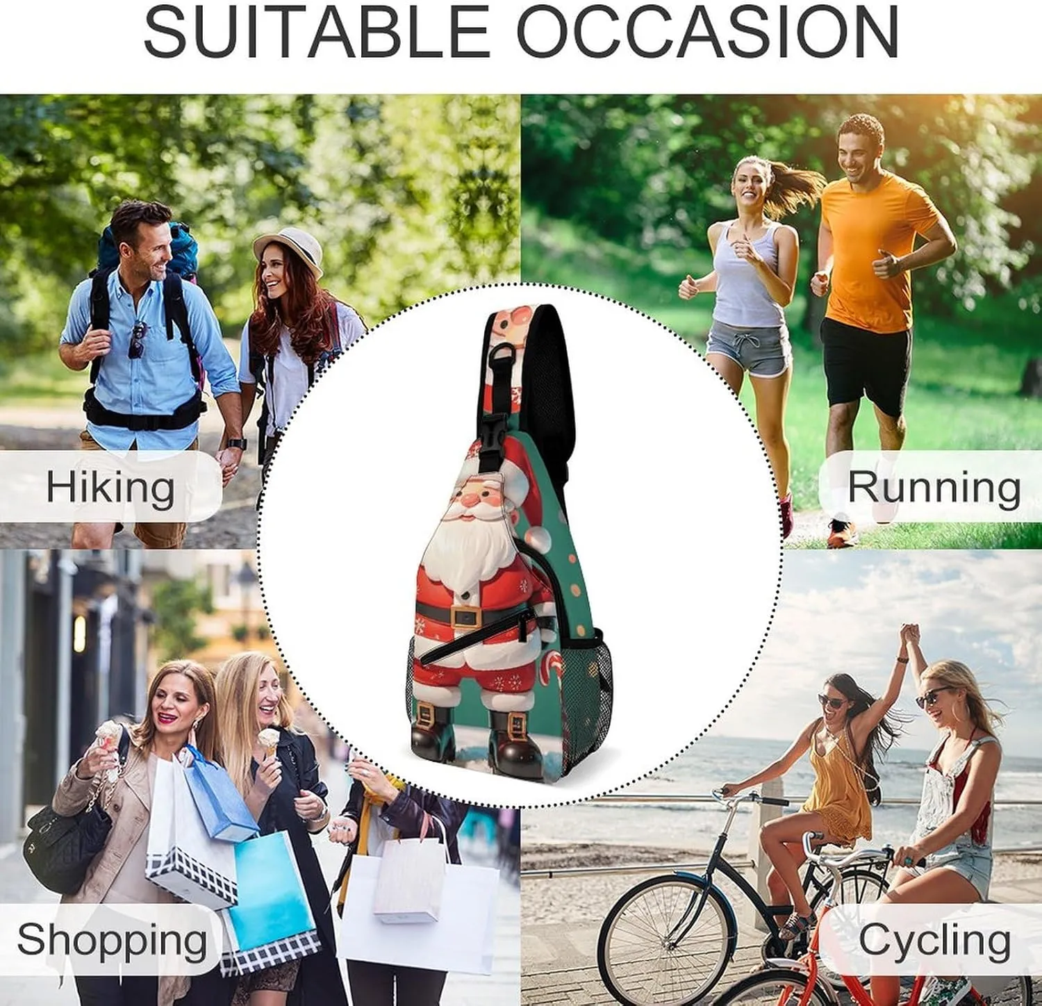 Crossbody Sling Bag Father Christmas Backpack Sling Bag Travel Hiking Chest Bag Shoulder Bag Daypack