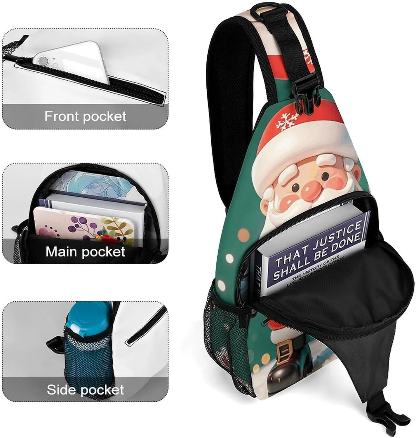 Crossbody Sling Bag Father Christmas Backpack Sling Bag Travel Hiking Chest Bag Shoulder Bag Daypack