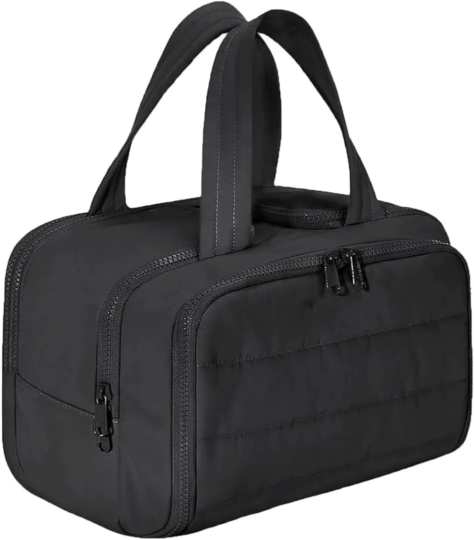 Curetoaway Travel Cosmetic Bag, Cureaway Large Capacity Wide-Open Travel Cosmetic Bag, Curetoaway-Z Lightweight Waterproof Puffer Toiletry, 4-In-1 Toiletry for Women (Black)