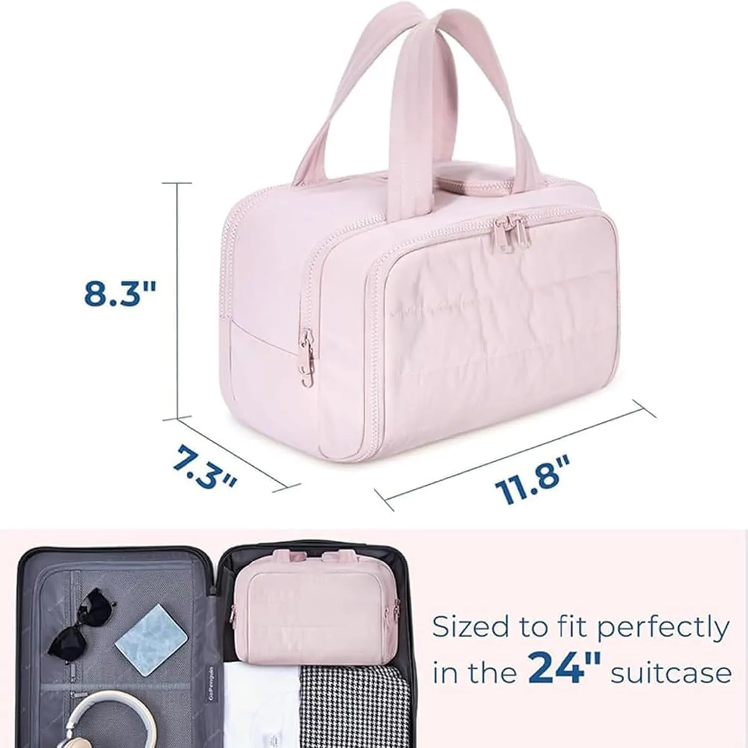 Curetoaway Travel Cosmetic Bag, Cureaway Large Capacity Wide-Open Travel Cosmetic Bag, Curetoaway-Z Lightweight Waterproof Puffer Toiletry, 4-In-1 Toiletry for Women (Black)