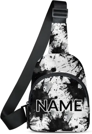 Custom Sling Bag Tie Dye Cross Body Customize Chest Bag Vintage Black White Daypack for Outdoors Travel Hiking Sports