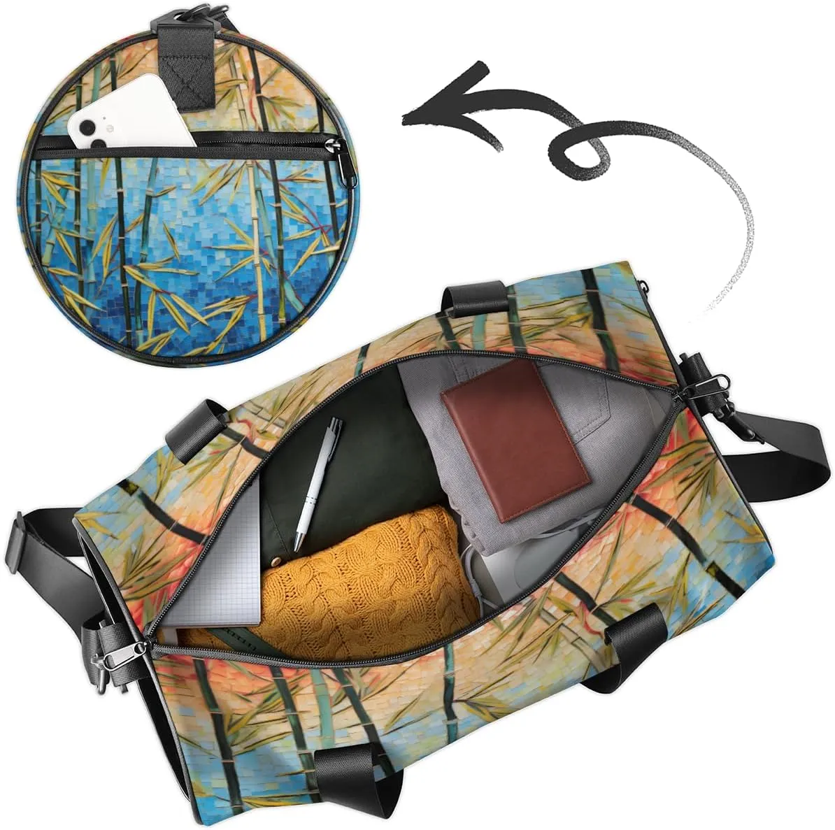 Cute Dance Bag Sport Duffel Gymnastics Sport Bags Custom Ballet Bag Overnight Weekender Bag Waterproof Pattern, Nature Sunlights Beam Bamboo