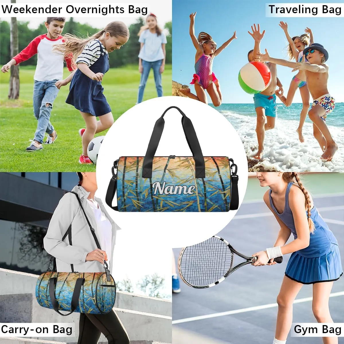 Cute Dance Bag Sport Duffel Gymnastics Sport Bags Custom Ballet Bag Overnight Weekender Bag Waterproof Pattern, Nature Sunlights Beam Bamboo