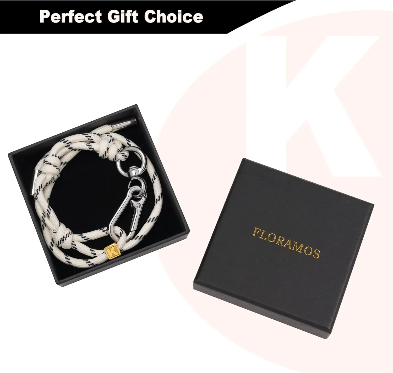 Cute Initials Charm Rope Keychain for Women Men Carabiner Knot Lanyard Keyring, Charms for Purse Backpacks Handbag