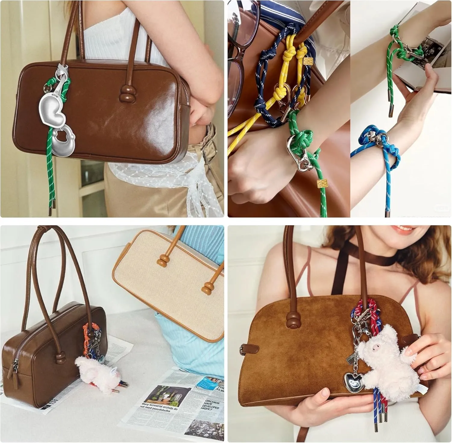 Cute Initials Charm Rope Keychain for Women Men Carabiner Knot Lanyard Keyring, Charms for Purse Backpacks Handbag