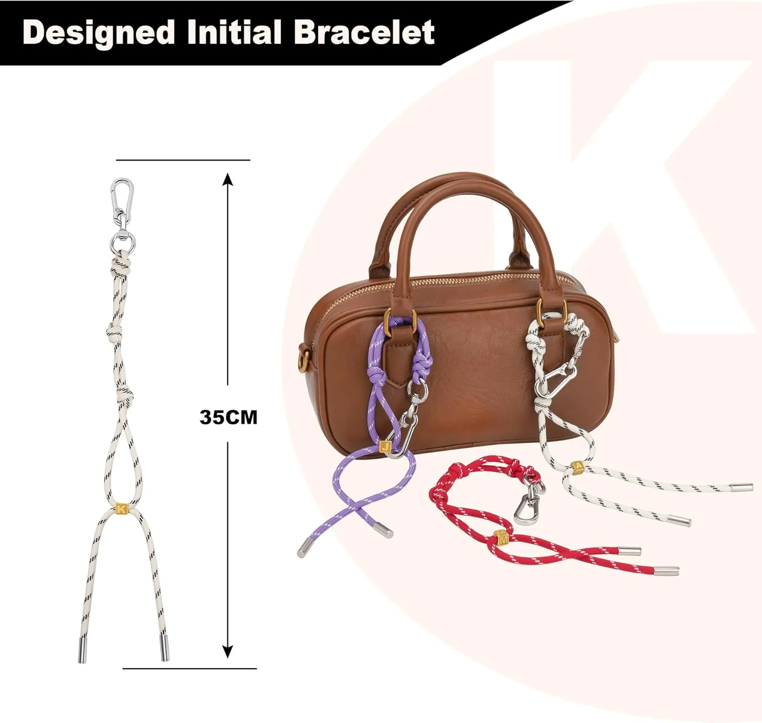 Cute Initials Charm Rope Keychain for Women Men Carabiner Knot Lanyard Keyring, Charms for Purse Backpacks Handbag