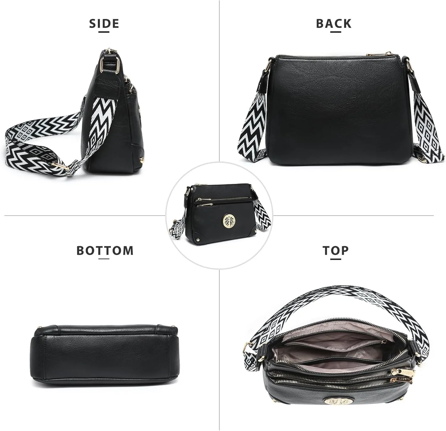 Dasein Crossbody Purses for Women Trendy Multi Pockets Shoulder Bag Medium Handbags with Guitar Strap