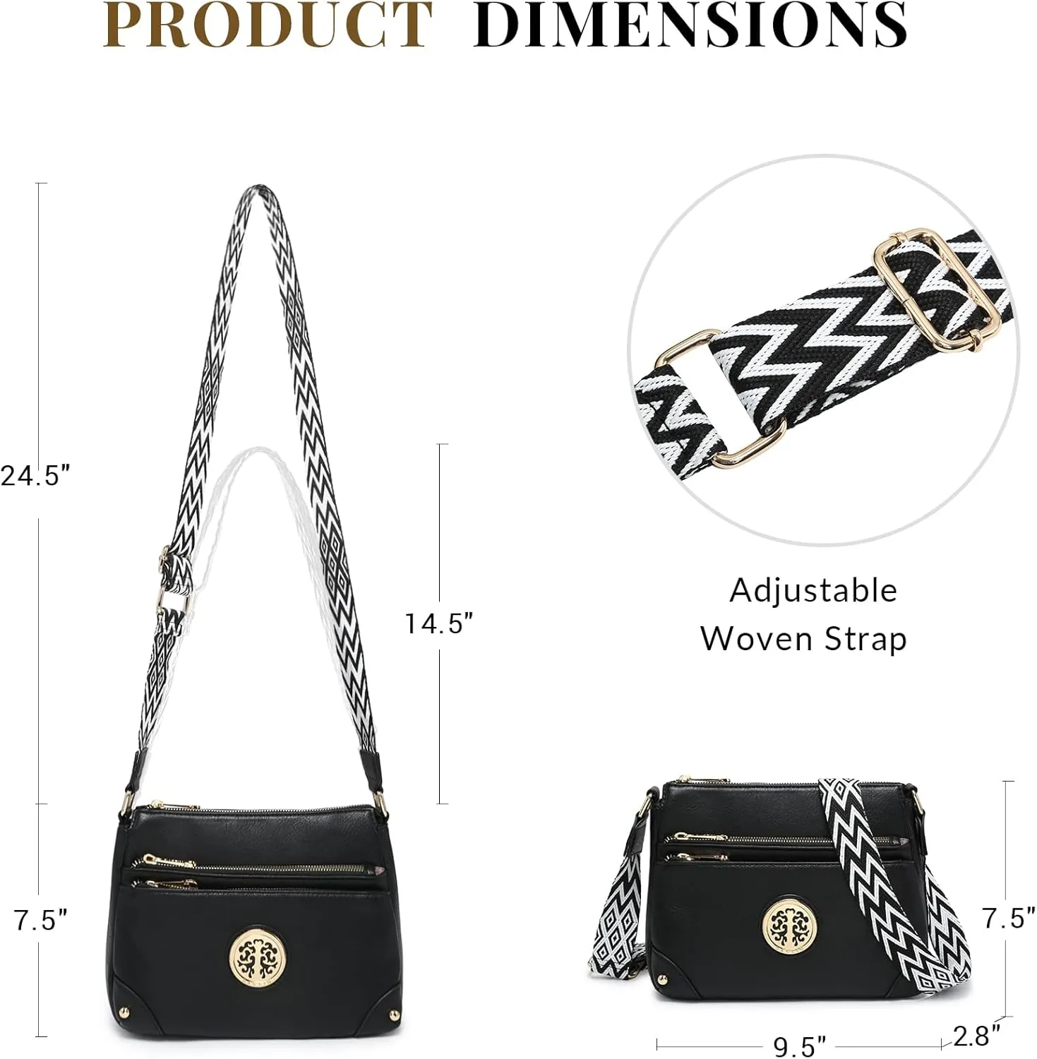 Dasein Crossbody Purses for Women Trendy Multi Pockets Shoulder Bag Medium Handbags with Guitar Strap