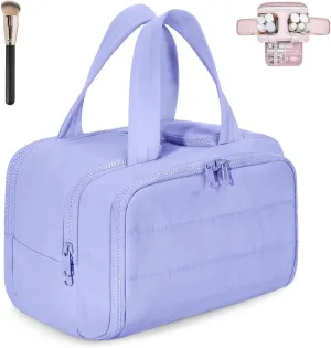 Decisive Makeup Bag, Elouva Toiletry Bag, Curetoaway Large Capacity Wide-Open Travel Cosmetic Bags, 4-in-1 Multi-Functional Waterproof Organizer Lightweight Portable, for Toiletries Storage (Purple)