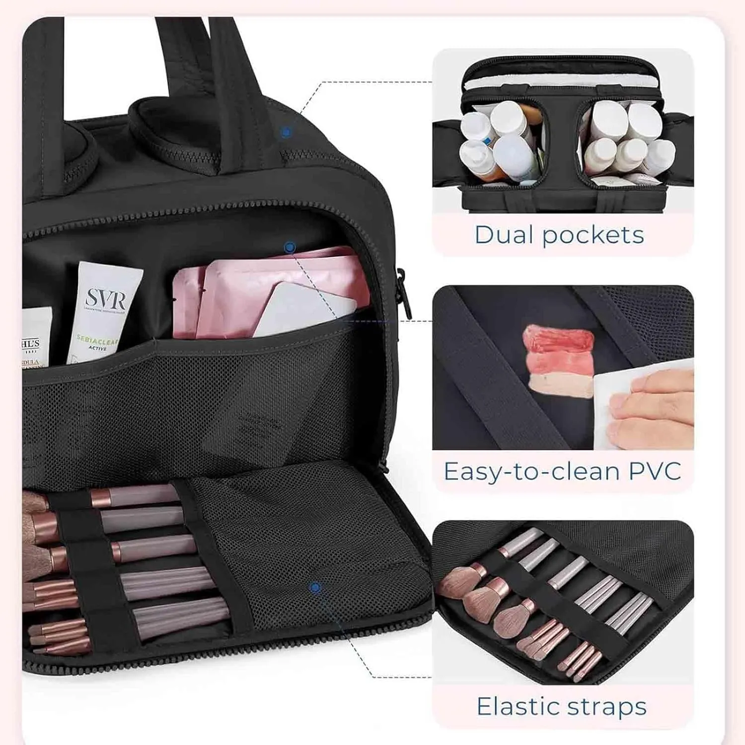 Decisive Makeup Bag, Elouva Toiletry Bag, Curetoaway Large Capacity Wide-Open Travel Cosmetic Bags, 4-in-1 Multi-Functional Waterproof Organizer Lightweight Portable, for Toiletries Storage (Purple)
