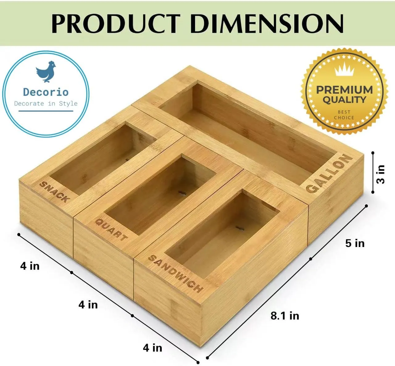 Decorio Bamboo Ziplock Bag Organizer - Kitchen Drawer Organizer Food Storage Plastic Bag Organizer Holders - Ziplock Bag Holder Dispenser Christmas Gift