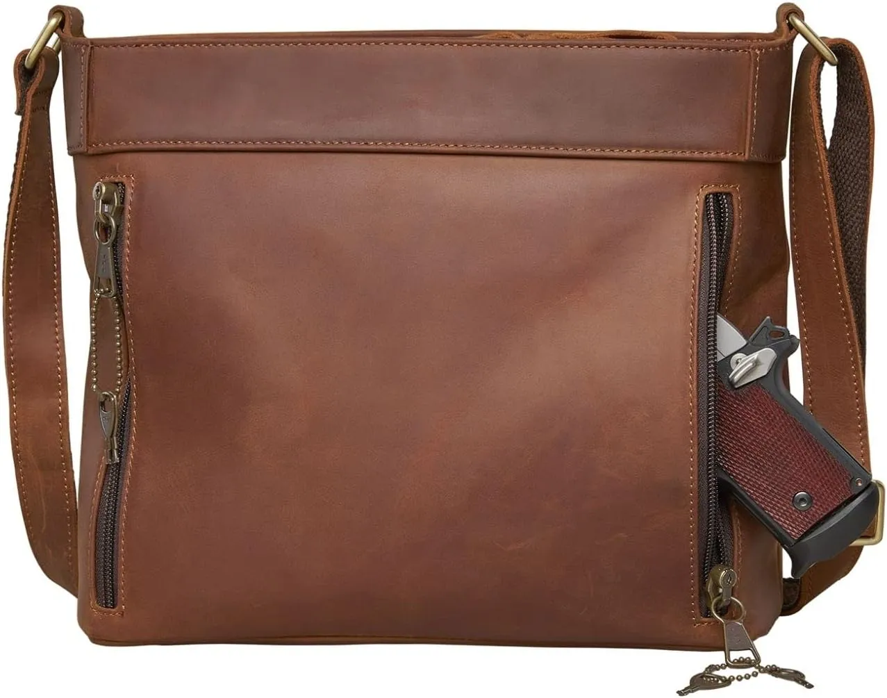 Delaney Concealed Carry Crossbody Purse Leather Handbag with Locking Gun Compartment and Adjustable Strap