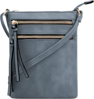 DELUXITY | Crossbody Purse Bag | Functional Multi Pocket Double Zipper Purse | Adjustable Strap | Medium Size Purse |Dark Blue