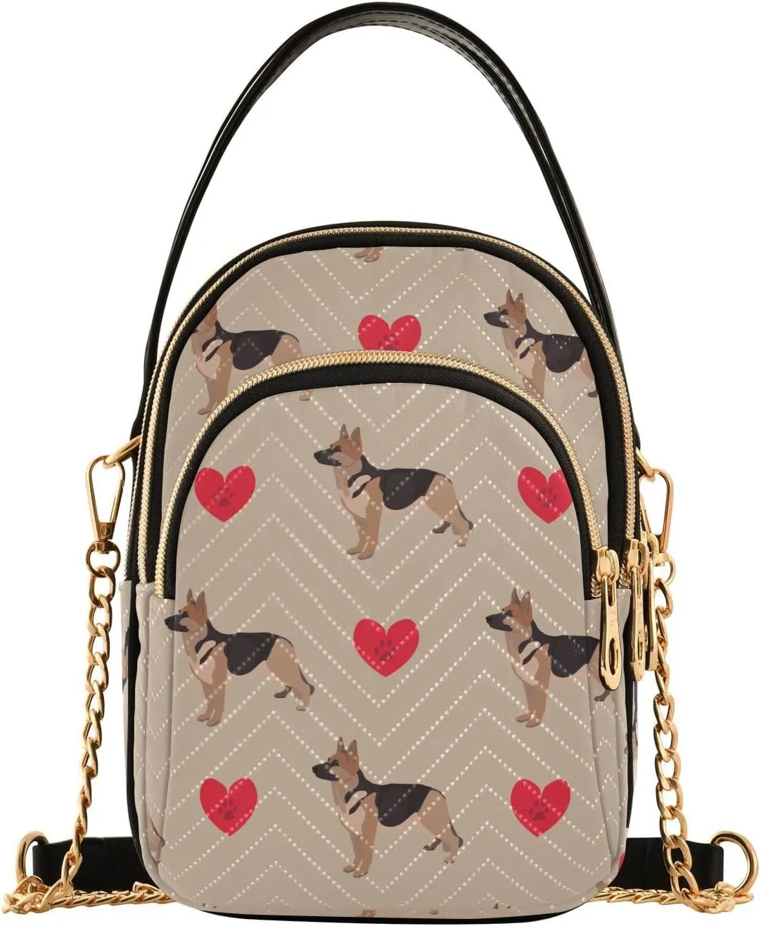 Dog German Shepherd Crossbody Bags for Women Quilted Shoulder Bag Handbag with Chain Strap Valentine's Day Trendy Cross Body Cell Phone Crossbody Purses for Travel Women