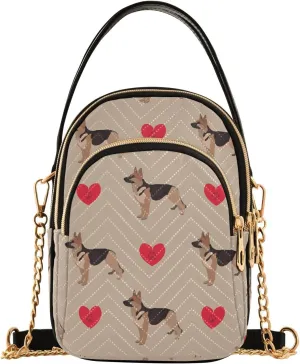 Dog German Shepherd Crossbody Bags for Women Quilted Shoulder Bag Handbag with Chain Strap Valentine's Day Trendy Cross Body Cell Phone Crossbody Purses for Travel Women