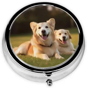 Dog on The Lawn Pill Box Round Pill Case for Pocket Purse 3 Compartment Medicine Pill Organizer Cute Portable Travel Pillbox Vitamin Cod Liver Oil Storage Box Unique Gift Organizer