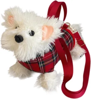 Dog Plush Crossbody Bag for Women Cute Furry Fuzzy Dog Purse Small Backpack Western Highlands Kawaii Stuffed Animal Bag