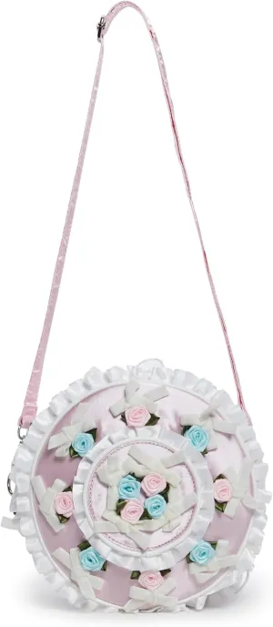 Dolls Kill Just Desserts Cake Crossbody Bag – Whimsical Layered Cake Purse with Satin Bows, Roses & Removable Strap, One Size
