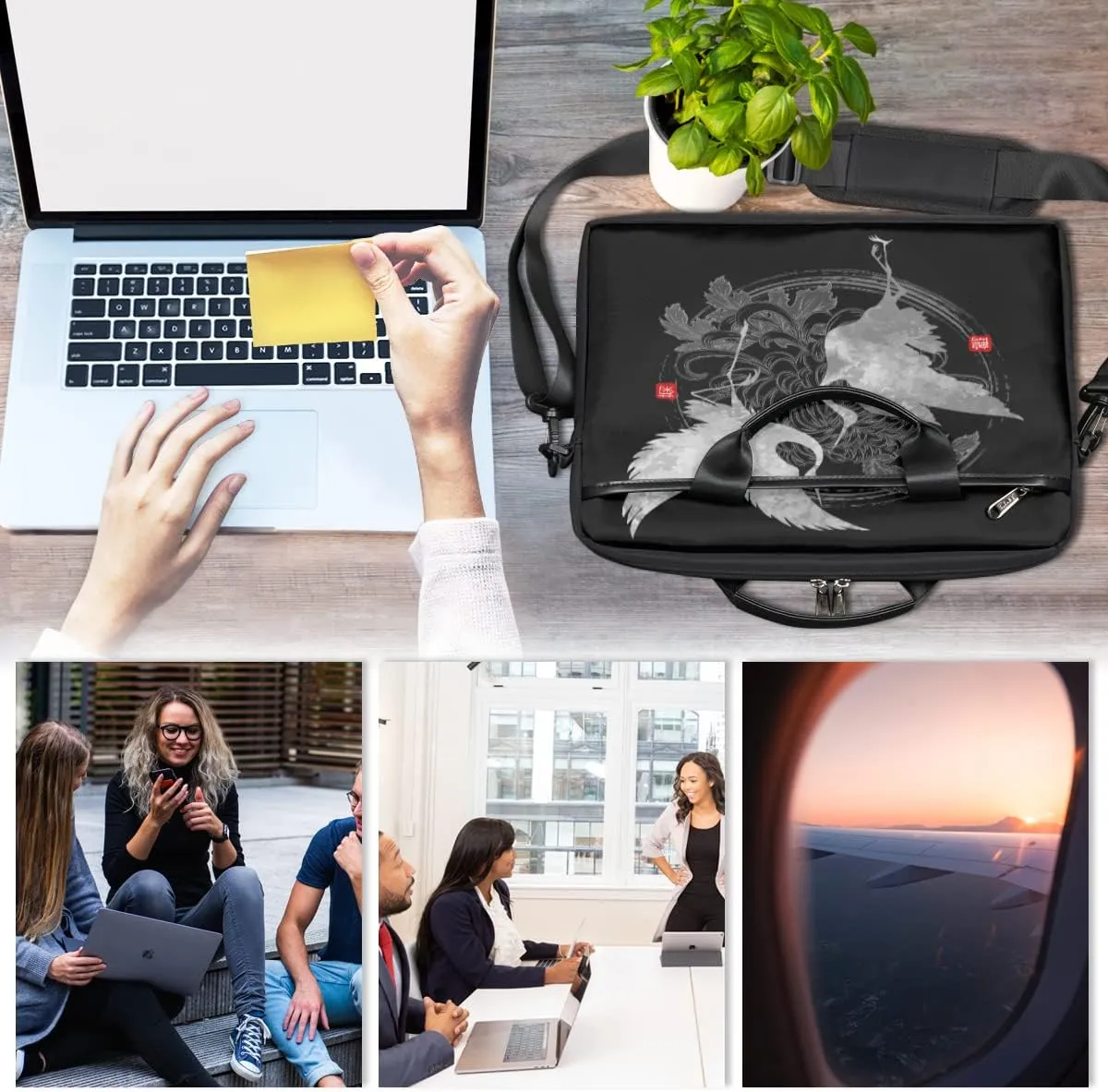 Dolphins Hearts Palm Tree Silhouette Laptop Shoulder Messenger Bag Waterproof Laptop Briefcase Handle Padded Strap