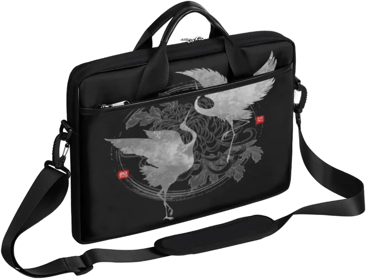 Dolphins Hearts Palm Tree Silhouette Laptop Shoulder Messenger Bag Waterproof Laptop Briefcase Handle Padded Strap