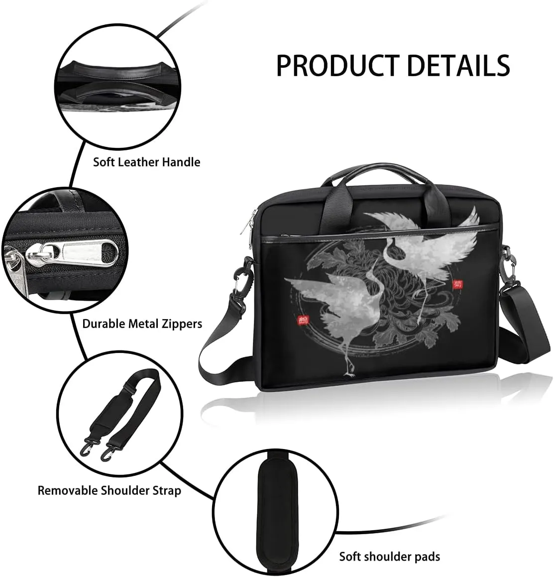 Dolphins Hearts Palm Tree Silhouette Laptop Shoulder Messenger Bag Waterproof Laptop Briefcase Handle Padded Strap