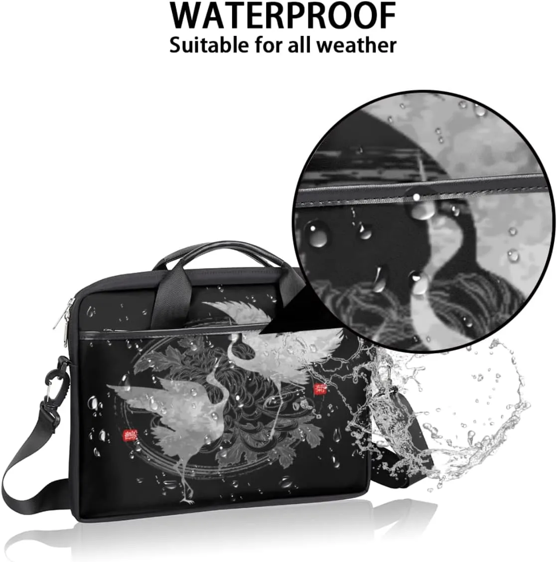 Dolphins Hearts Palm Tree Silhouette Laptop Shoulder Messenger Bag Waterproof Laptop Briefcase Handle Padded Strap
