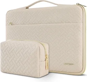 DOMISO Laptop Sleeve Case 15.6 inch Waterproof Shockproof Computer Carrying Handbag with Handle and Small Accessory Bag Compatible with 15.6 inch MacBook Pro HP Dell Aspire Asus Notebook,Beige