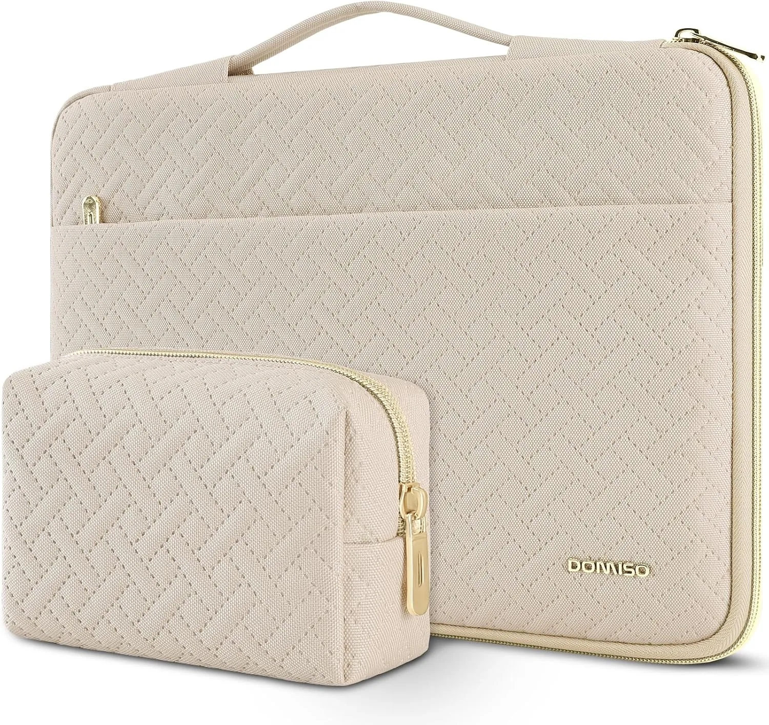 DOMISO Laptop Sleeve Case 15.6 inch Waterproof Shockproof Computer Carrying Handbag with Handle and Small Accessory Bag Compatible with 15.6 inch MacBook Pro HP Dell Aspire Asus Notebook,Beige