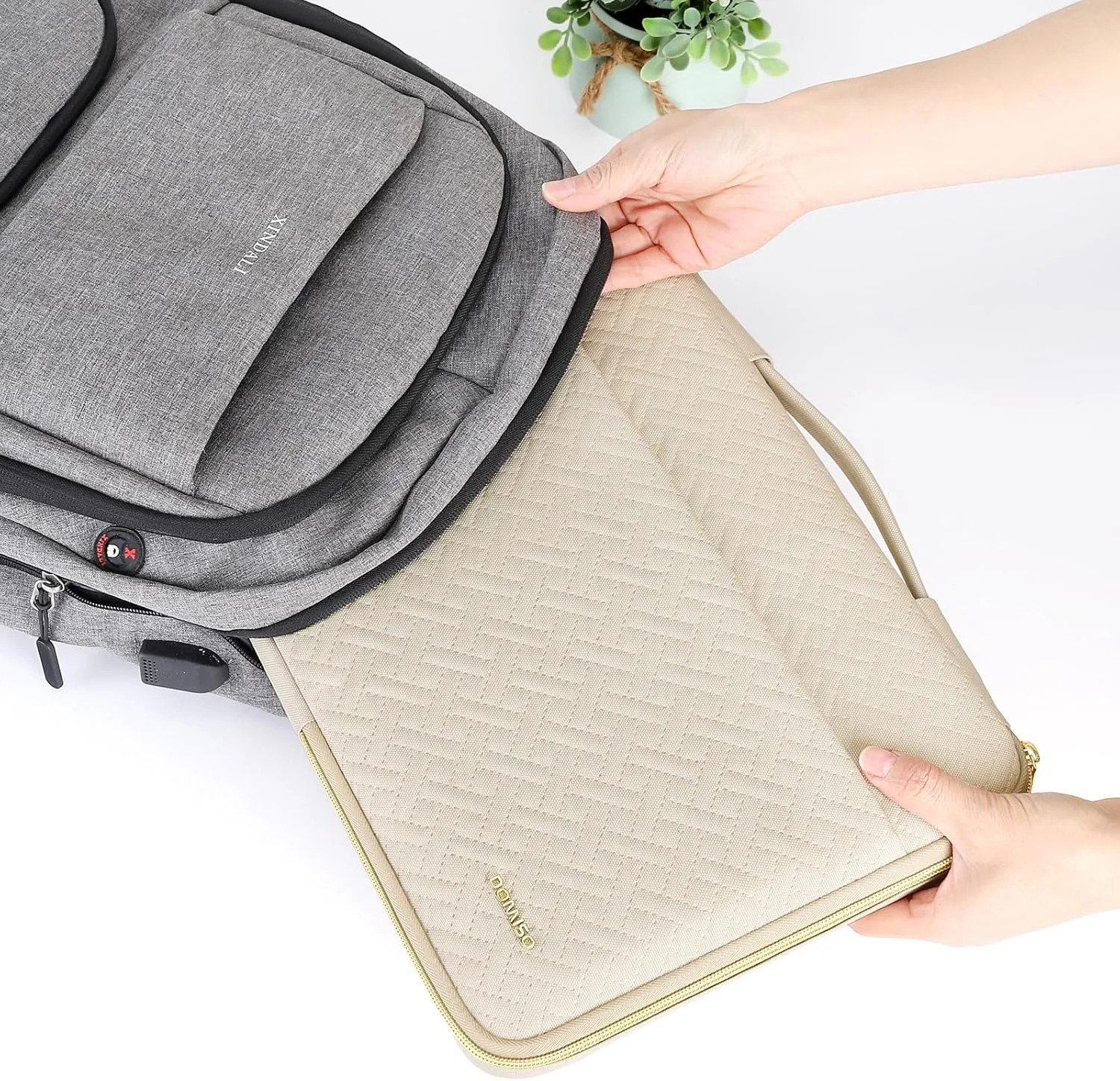 DOMISO Laptop Sleeve Case 15.6 inch Waterproof Shockproof Computer Carrying Handbag with Handle and Small Accessory Bag Compatible with 15.6 inch MacBook Pro HP Dell Aspire Asus Notebook,Beige